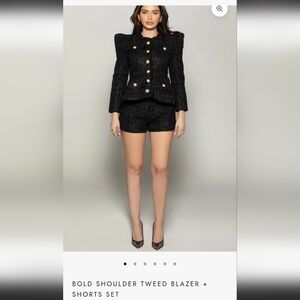 Women's Black Tweed Blazer & Shorts Set